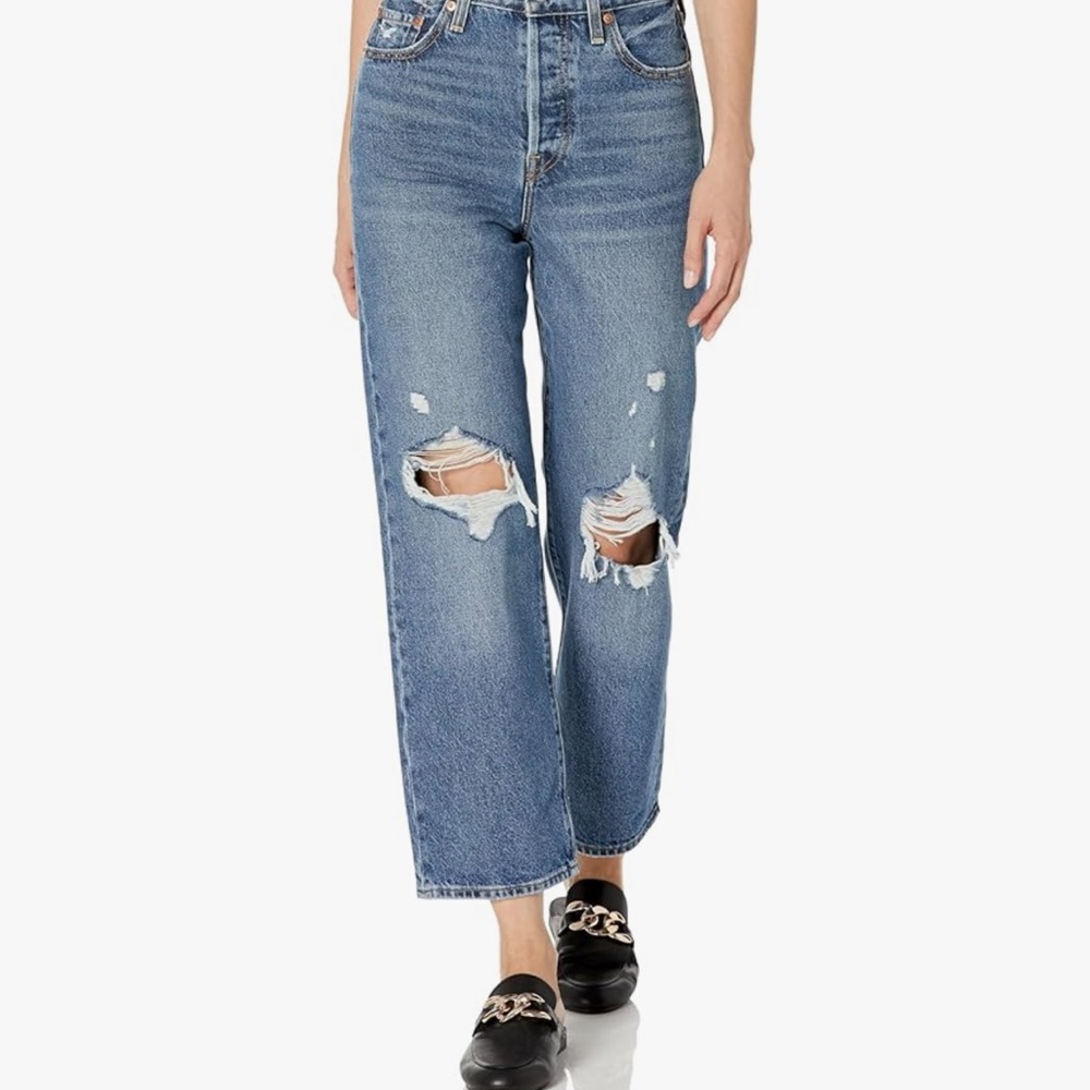 Levi's Blue Straight Leg Jeans with Distressed Details